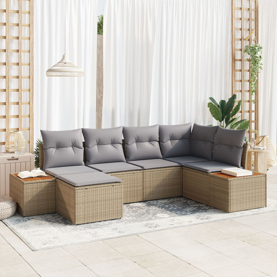 6-Delige Tuin Sofa Set Met Kussens Beige Poly Rattan Acacia