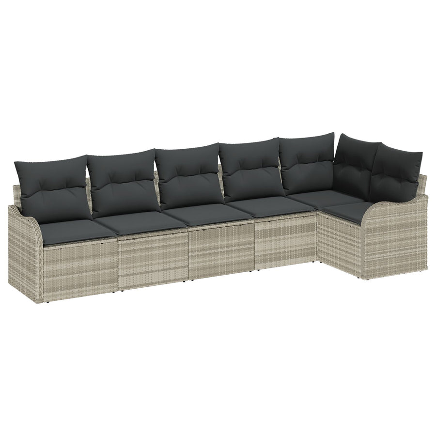 6 Delige Tuin Sofa Set met Kussens Lichtgrijs Poly Rattan, vidaXL 2-Zitter Tuin Sofa met Kussens Lichtgrijs Poly Rattan