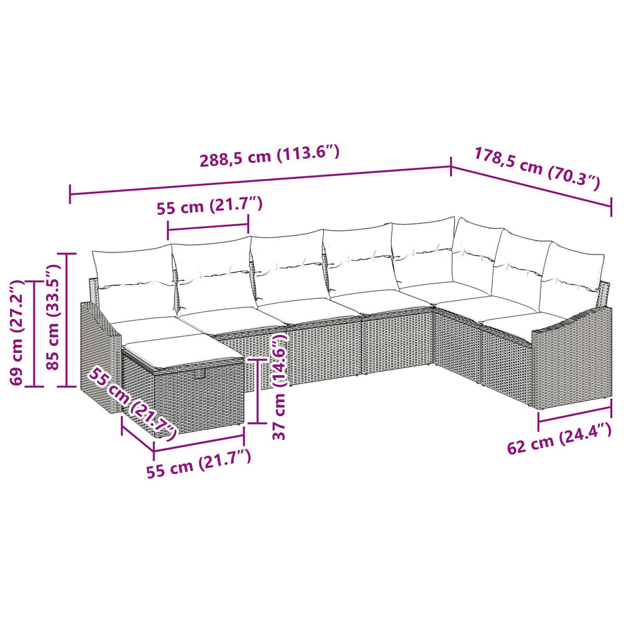 8-Persoons Tuin Sofa Set Met Kussens Beige Poly Rattan