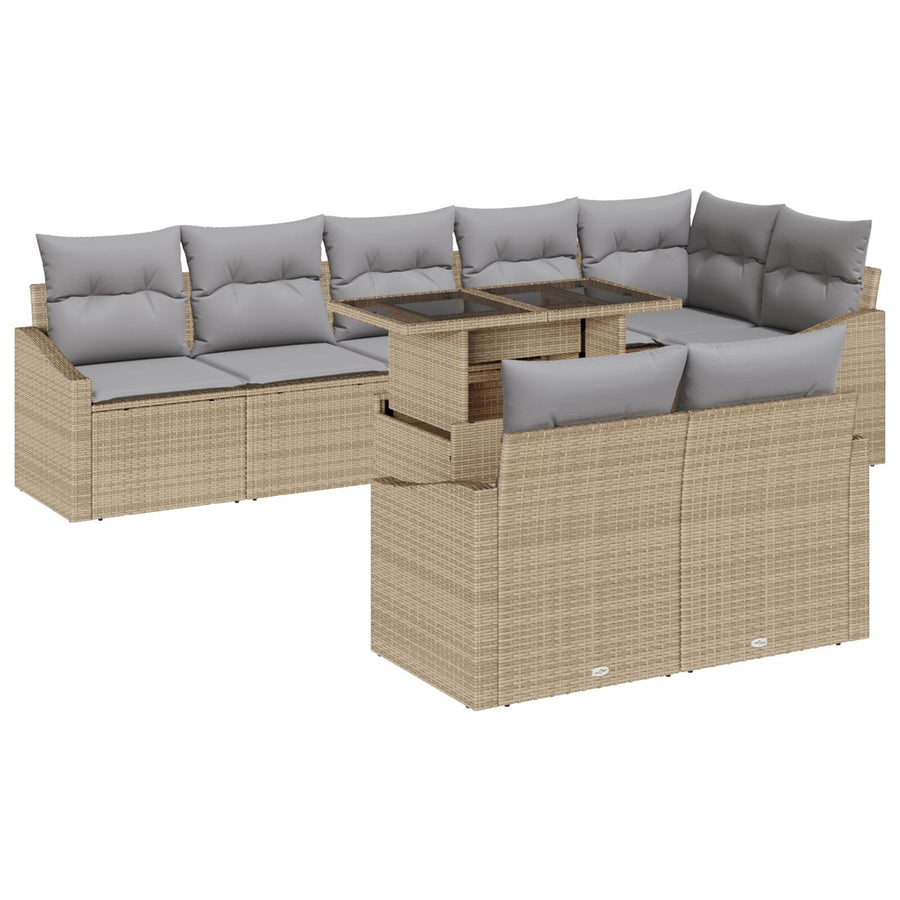 9 Delige Tuinbank Set Met Kussens Beige Poly Rattan