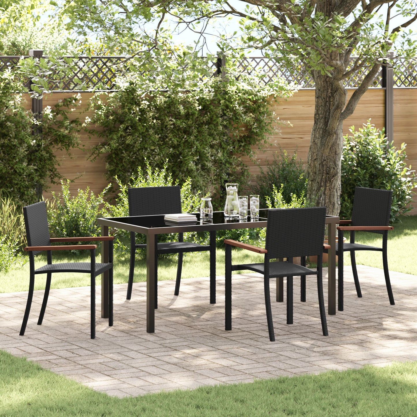 5 Delige Tuin Eetset Zwarte Poly Rattan