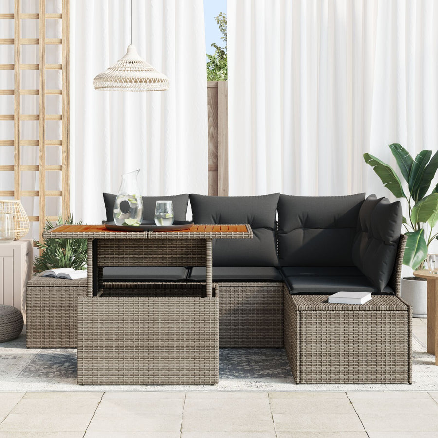 5-Delige Tuin Sofaset Met Kussens Grijs Poly Rattan