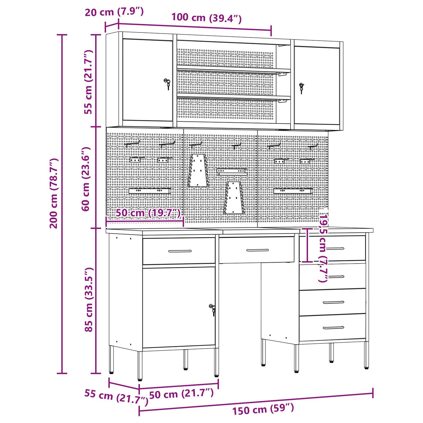 7-Delige Werkcabinet En Pegboard Set Rood Mdf En Metaal