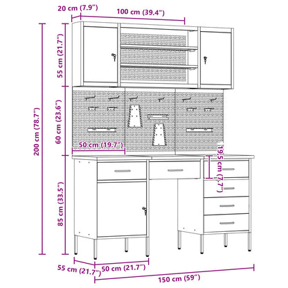 7-Delige Werkcabinet En Pegboard Set Rood Mdf En Metaal