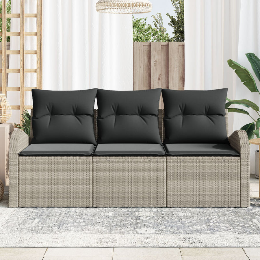3-Delige Tuinbank Set Met Kussens Lichtgrijs Poly Rattan