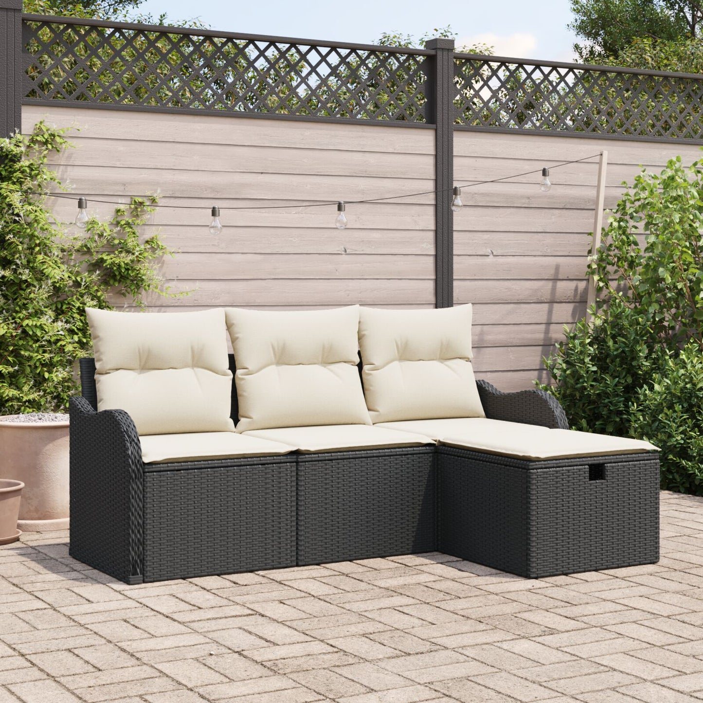 4-Delige Tuinsofa Set Met Kussens Zwart Poly Rattan, 2-Zits Tuinsofa Met Opbergruimte & Kussens Zwart Poly Rattan Wit