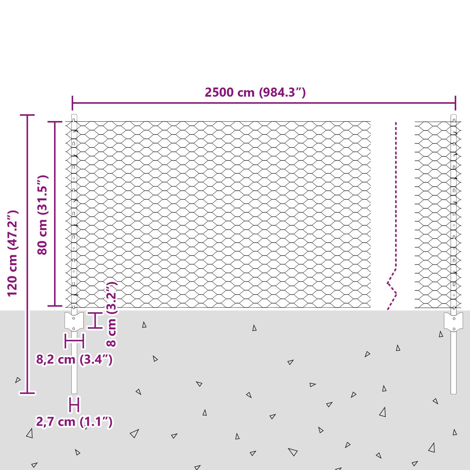 Hekpalen 11 Stuks U-Channel 80 Cm Gegalvaniseerd Staal,  Zeshoekig Hek 0,8X25 M Gegalvaniseerd Staal