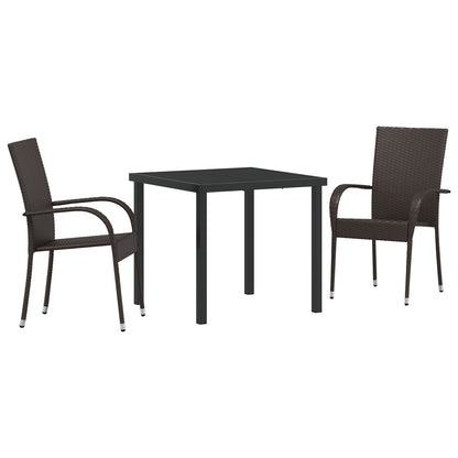 3-Persoons Tuin Eetset Bruin Poly Rattan