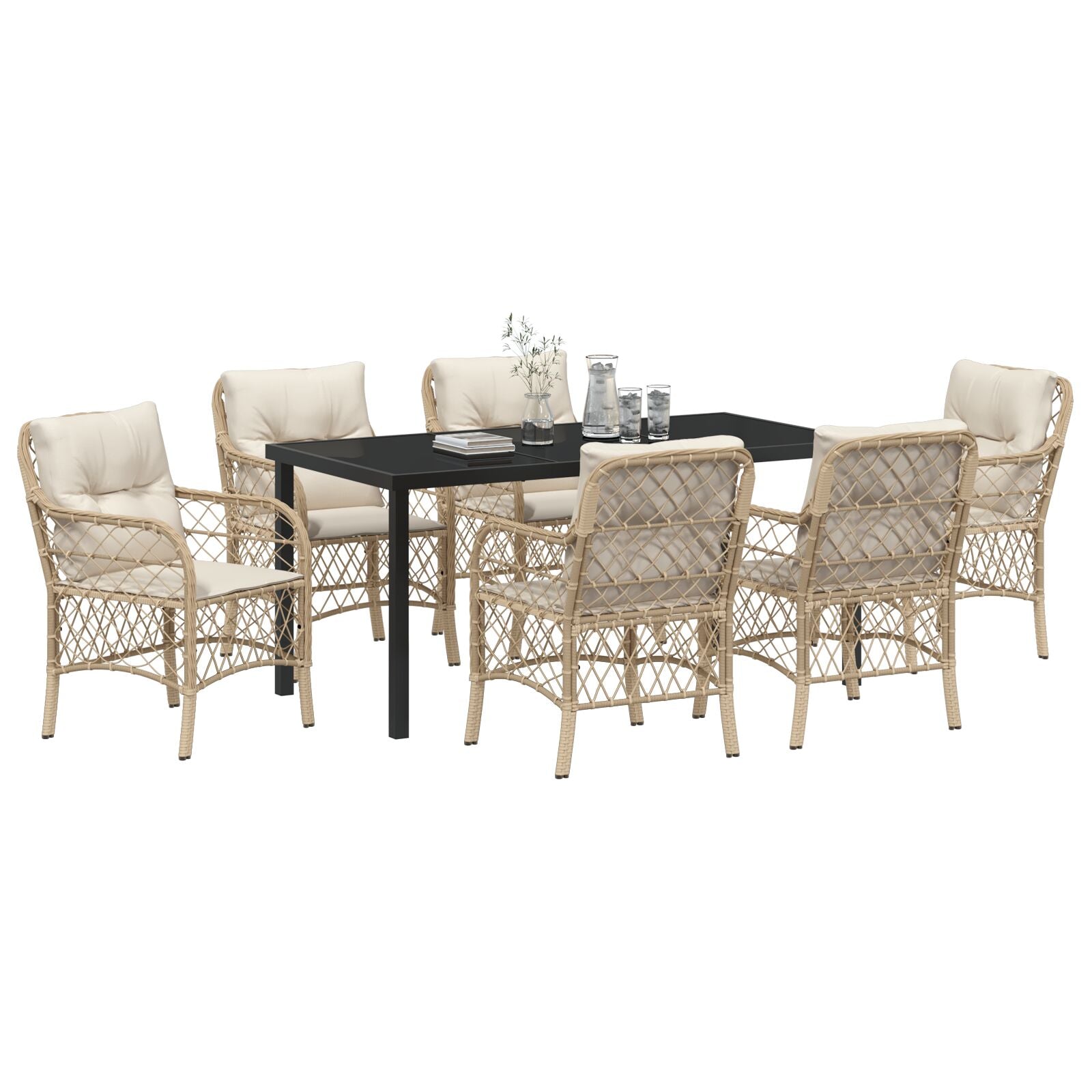 7 Delige Tuin Eetset Met Kussens Beige Poly Rattan