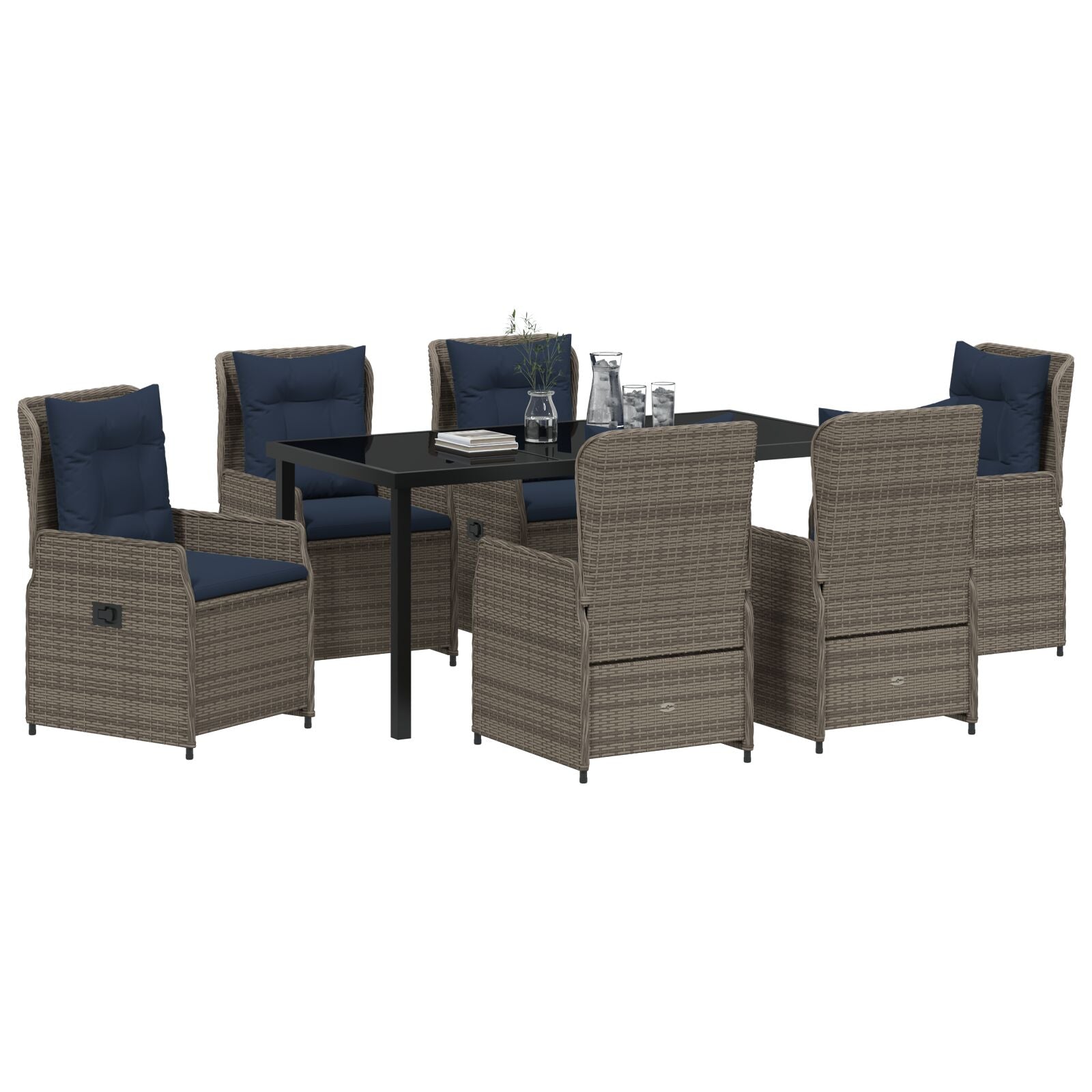 7-Delig Tuin Eettafel Set Grijze Poly Rattan