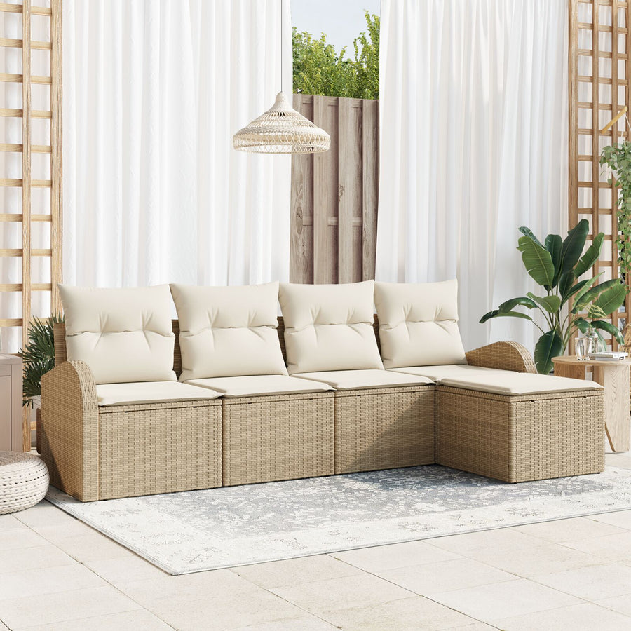 5-Delige Tuin Sofa Set Met Kussens Beige Poly Rattan