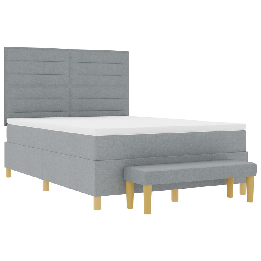 Boxspringbed Met Matras & Bank Stof Lichtgrijs 140 x 190 cm Lijnen ontwerp