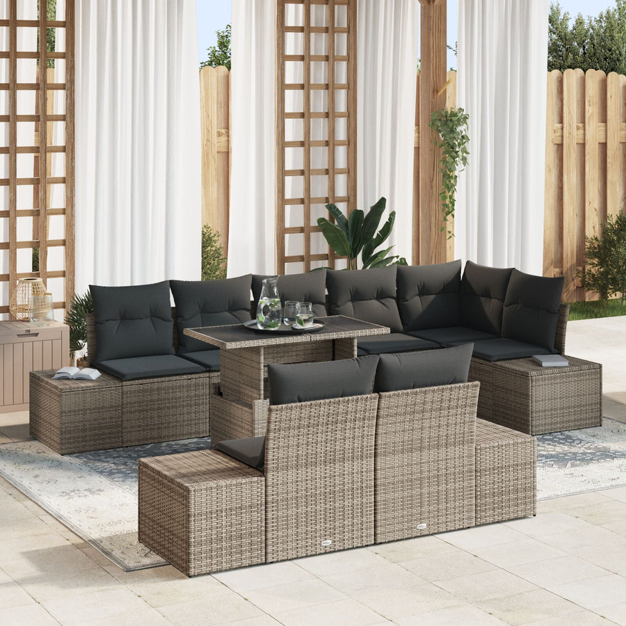 Tuin Sofaset Set Van 9 Bruin, Grijs Rattan, Stof Tuin Hoeksalon