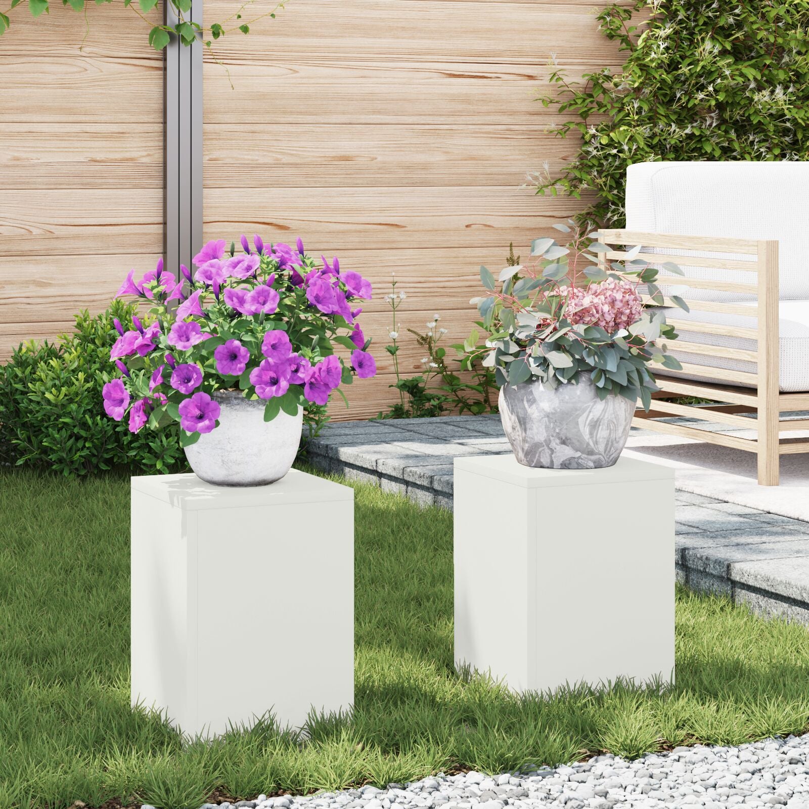 Buiten Plantenstands Pilar 2 Stuks 24X24X35 Cm Staal Wit 2x (35 cm)