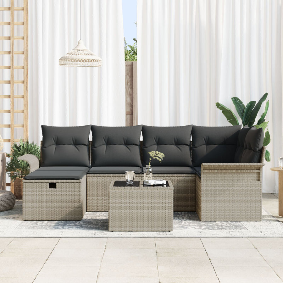 7-Delige Tuin Sofa Set Met Kussens Licht Grijs Poly Rattan