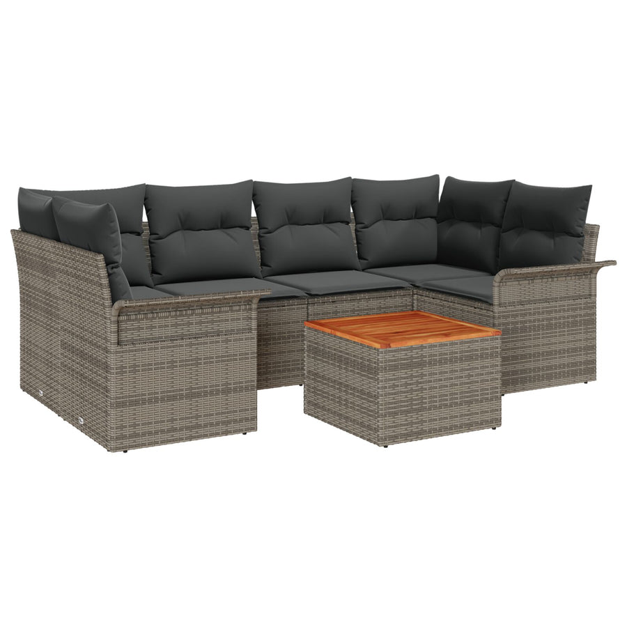 7-Delige Tuinbankset Met Kussens Grijs Poly Rattan Acacia
