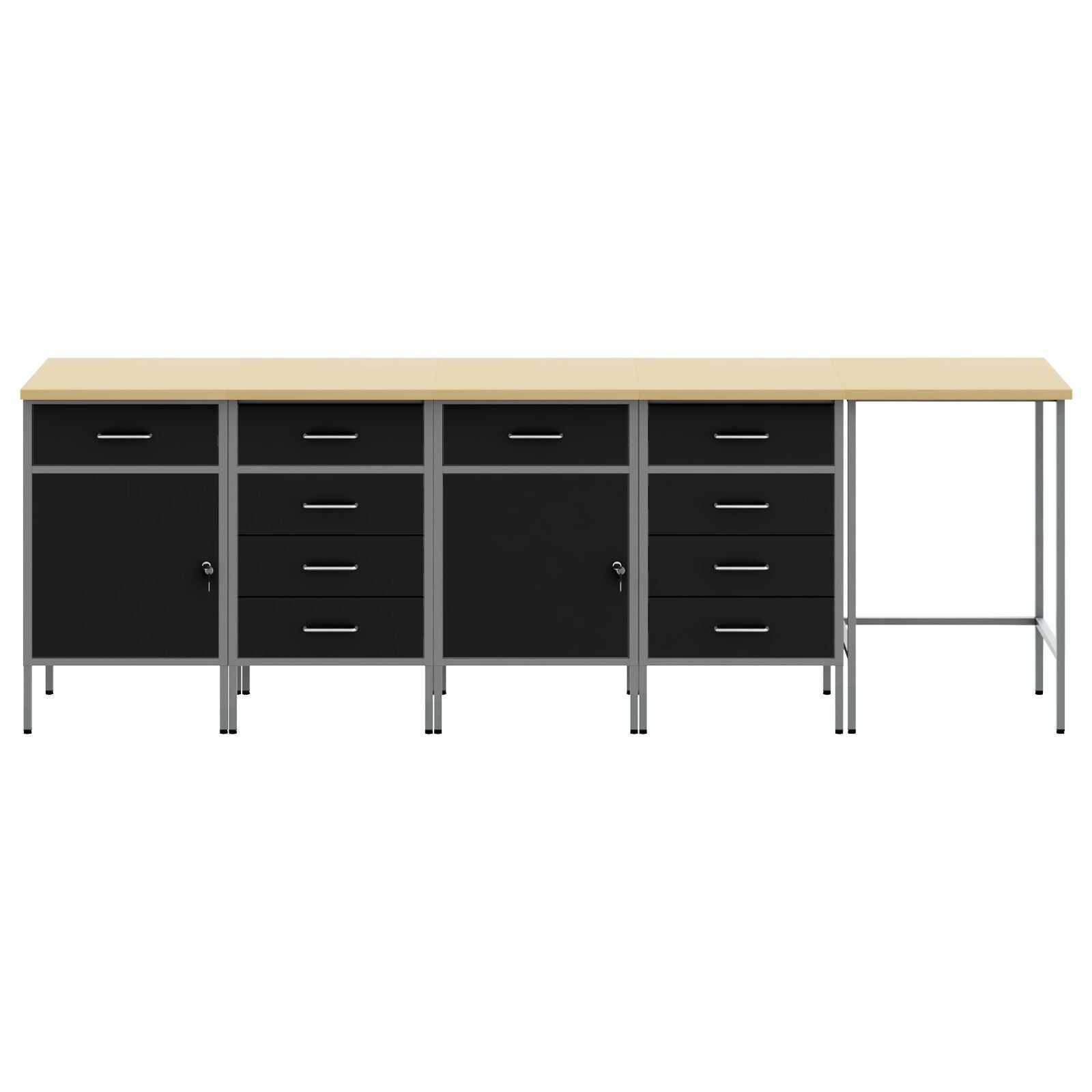 5-Delige Werkcabinet En Hoektafel Set Gelaagd Hout 4x (2x84/2x85 cm) Zwart Tafel + 4x kast
