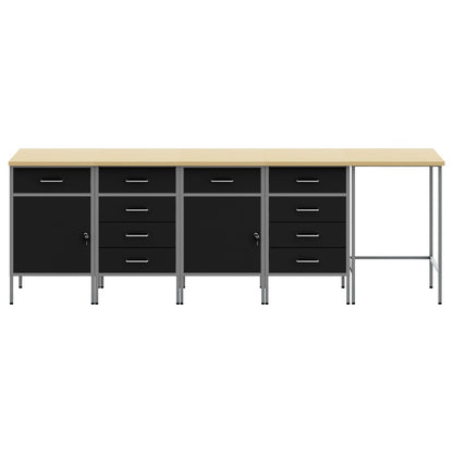 5-Delige Werkcabinet En Hoektafel Set Gelaagd Hout 4x (2x84/2x85 cm) Zwart Tafel + 4x kast