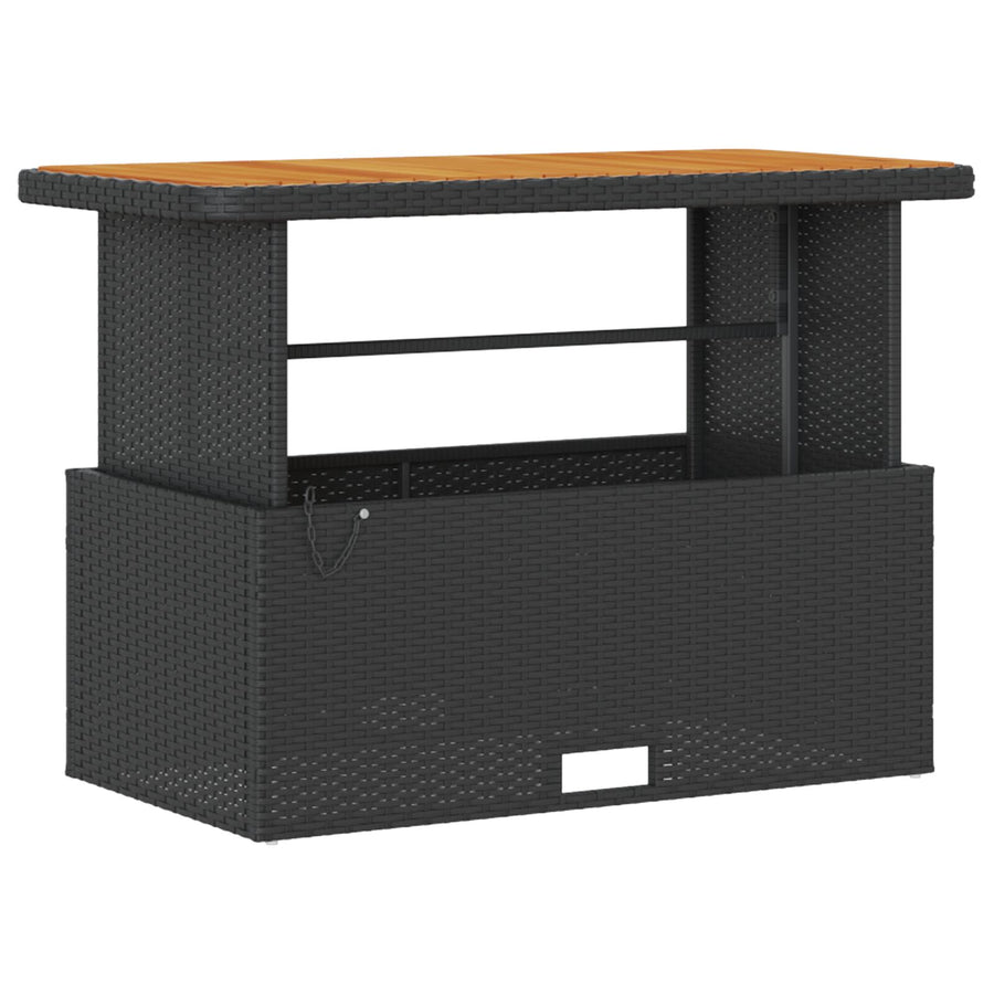 4 Delige Tuin Eettafel Set Met Kussens Poly Rattan Acacia 110 cm Zwart 3 krukken