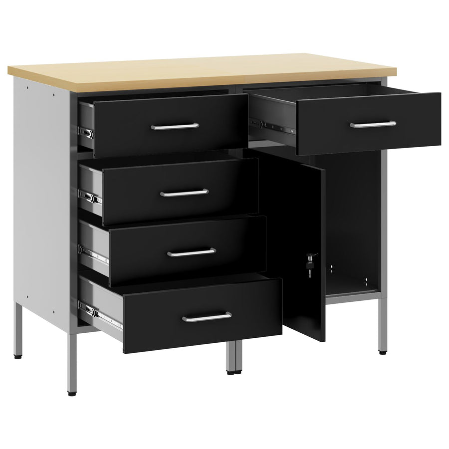 2-Delige Werkcabinet Set En Grijs Gelaagd Hout En Staal 2x (84/85 cm) Zwart 2x kast