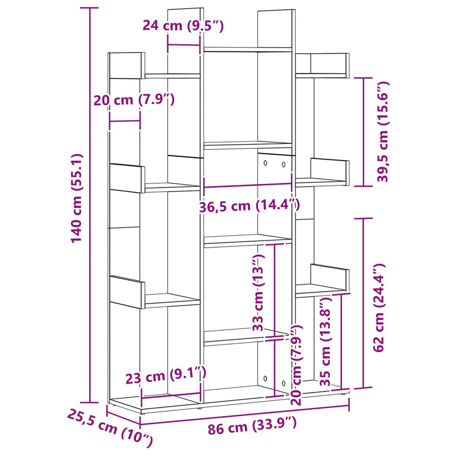 Boekenkast Zwart Eiken 86X25,5X140 Cm Bewerkt Hout