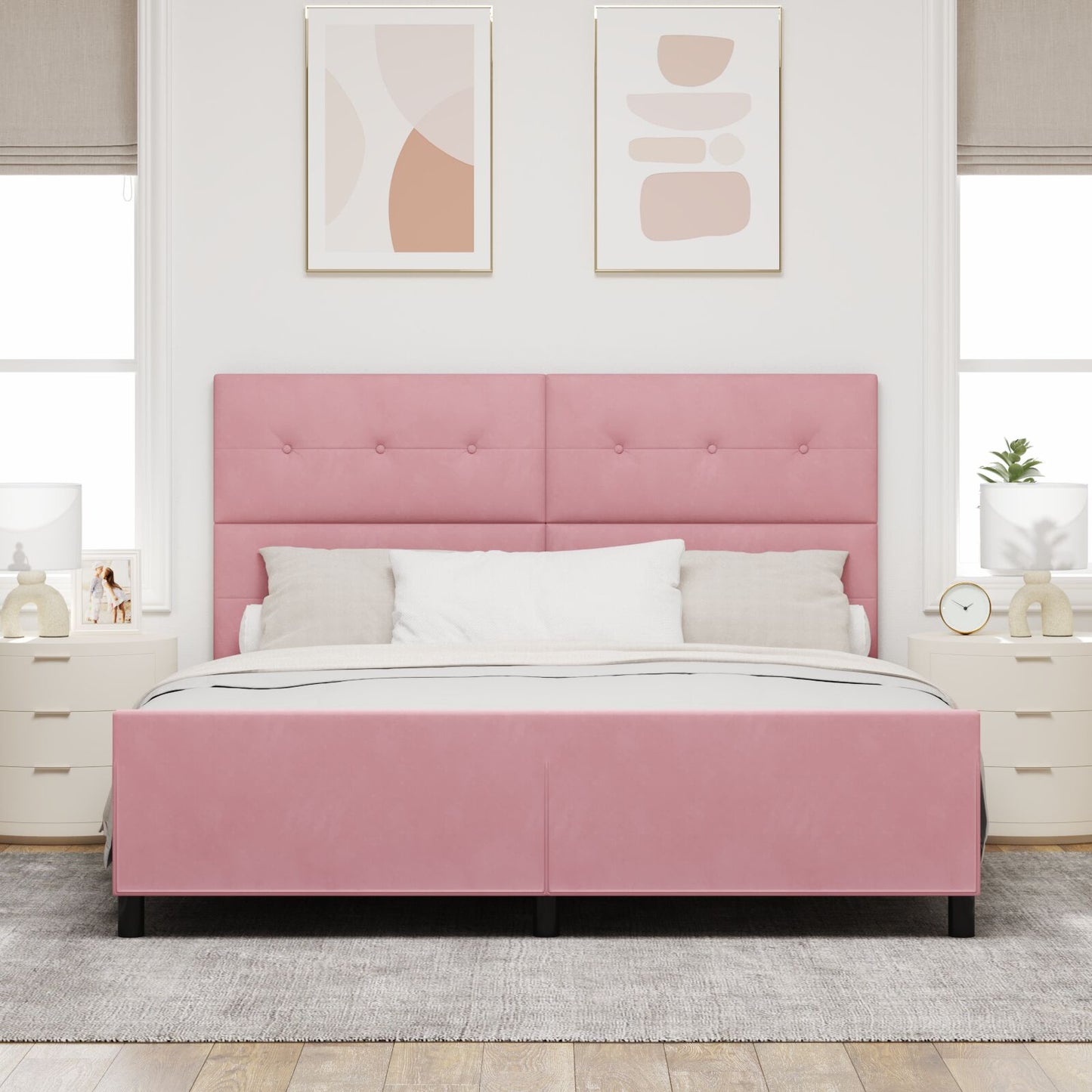 Roze Velourse Bedframe 180X200 Cm Crème