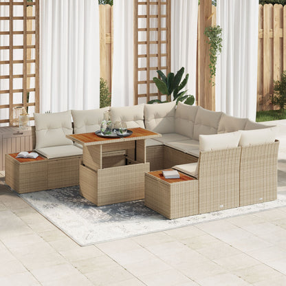Tuin Sofa Set Set Van 9 Beige Rattan Tuin Eetset Rechthoekig