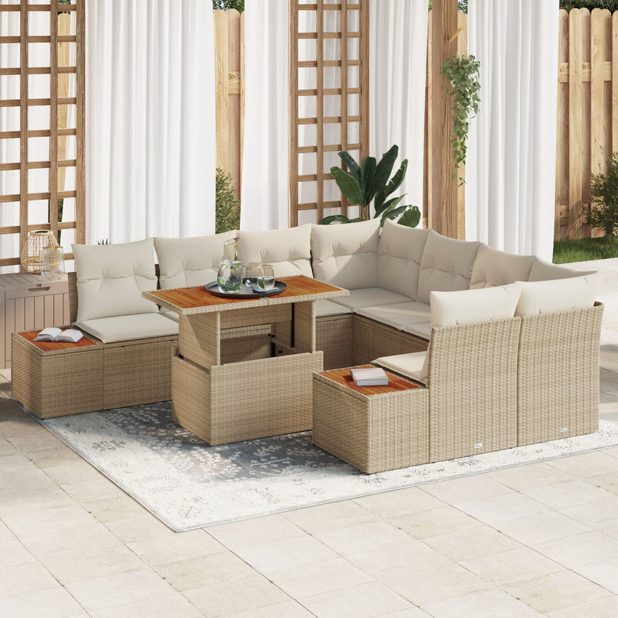 Tuin Sofa Set Set Van 9 Beige Rattan Tuin Eetset Rechthoekig
