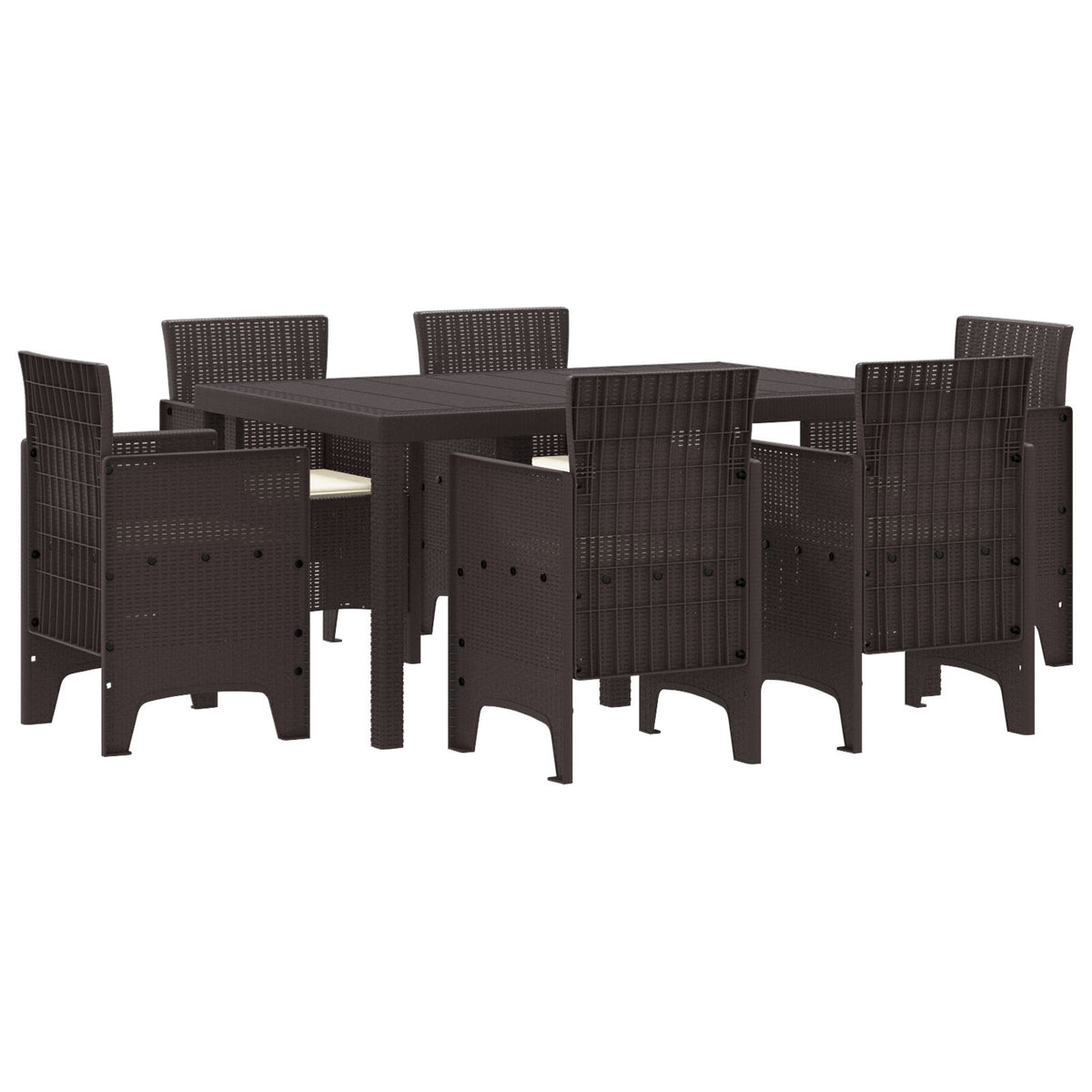 7-Delige Tuin Eetset Met Kussens Bruin Poly Rattan