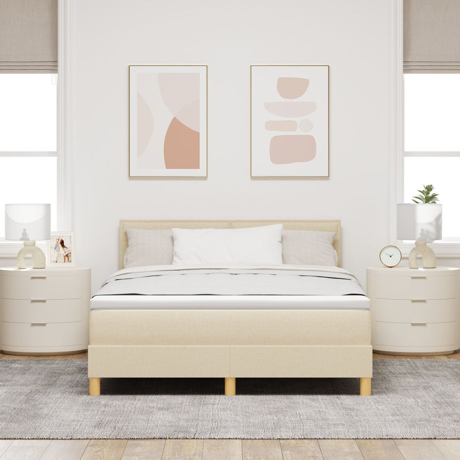 Boxspringbed Met Matras Stof Crème 140 x 200 cm lijnen ontwerp