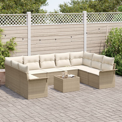 10-Delige Tuin Sofa Set Met Kussens Bruin Poly Rattan Beige en crèmewit met tafel