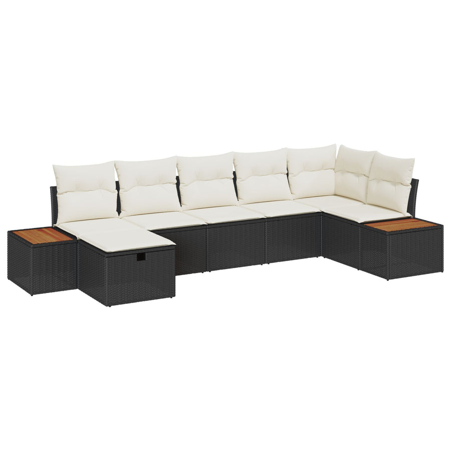 7-Delige Tuin Sofa Set Met Kussens Zwart Poly Rattan