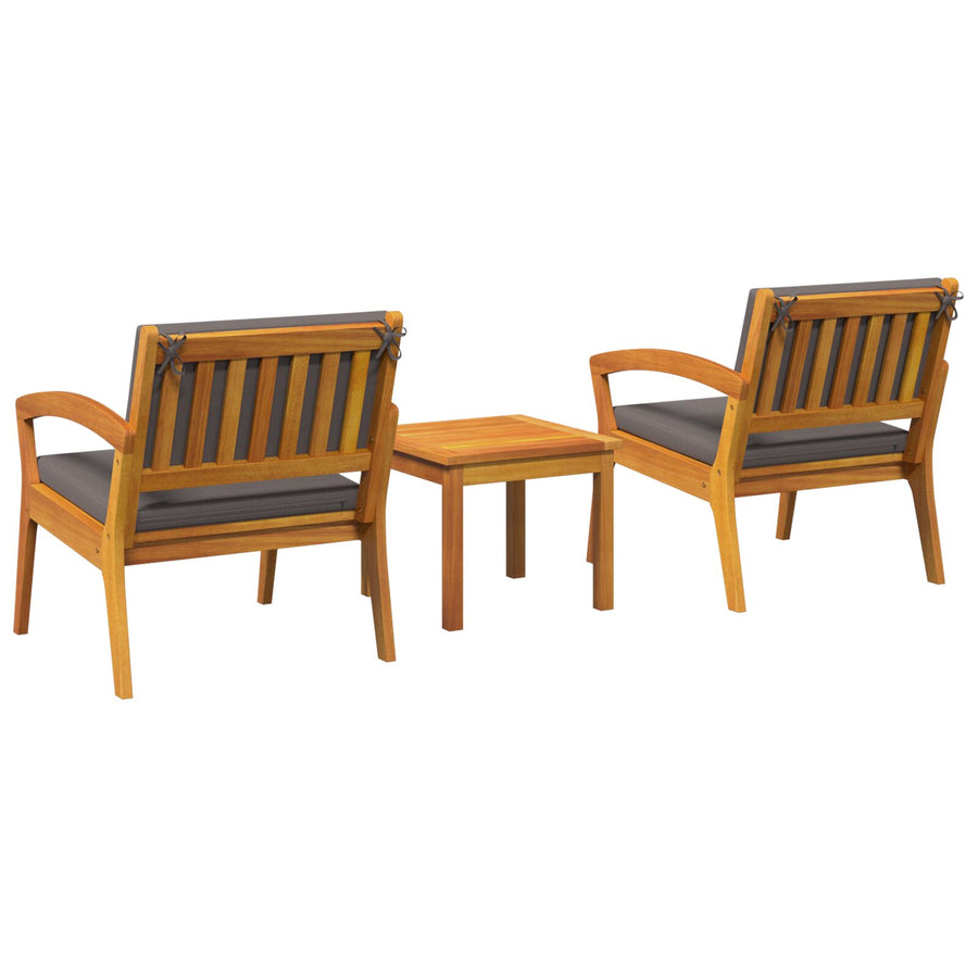 3-Delige Bistro Set Met Kussens, Gemaakt Van Massief Acaciahout Donkergrijs 2x stoel + tafel