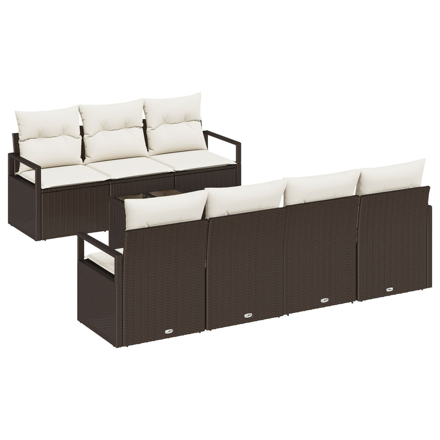 8-Delige Tuin Sofa Set Met Kussens Bruin Poly Rattan,  2-Zits Tuin Sofa Met Kussens Bruin Poly Rattan