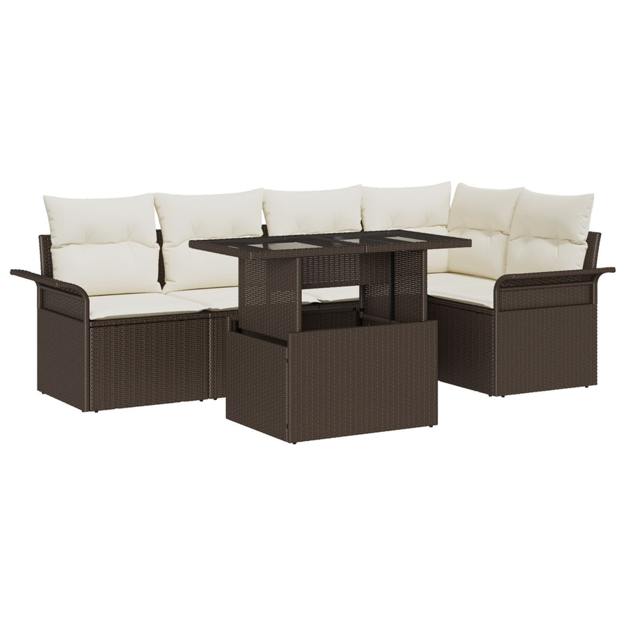 Tuin Sofa Set Set Van 6 Bruin En Crème Rattan, Polyester