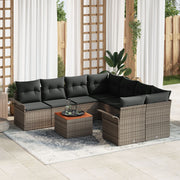 Tuinset poly rattan 9-delig grijs