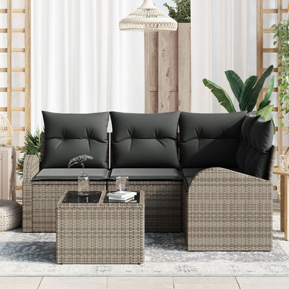 4-Delige Tuin Sofa Set Met Kussens Zwart Poly Rattan Grijs met tafel