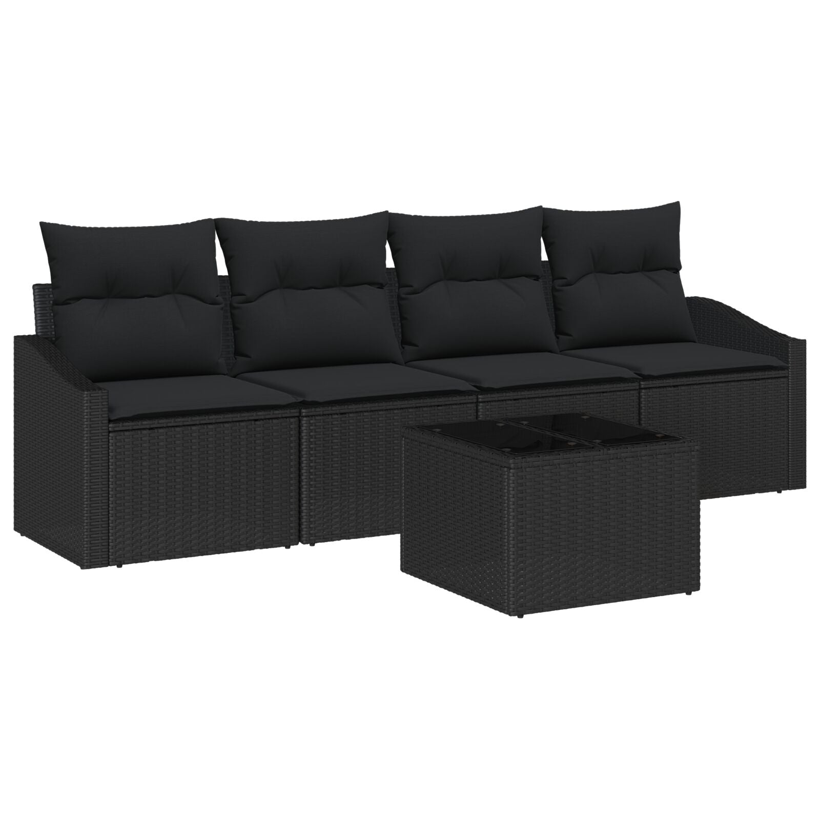 5-Delige Tuin Eetset Met Kussens Zwart Poly Rattan Gegalvaniseerd Staal