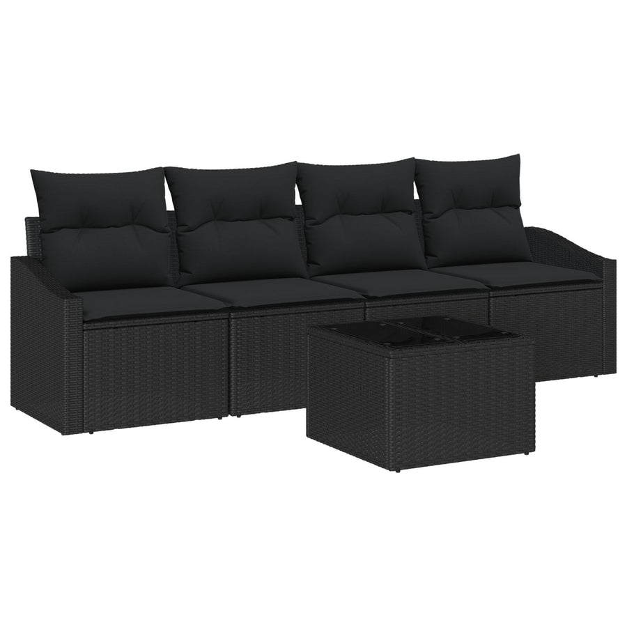 5-Delige Tuin Eetset Met Kussens Zwart Poly Rattan Gegalvaniseerd Staal