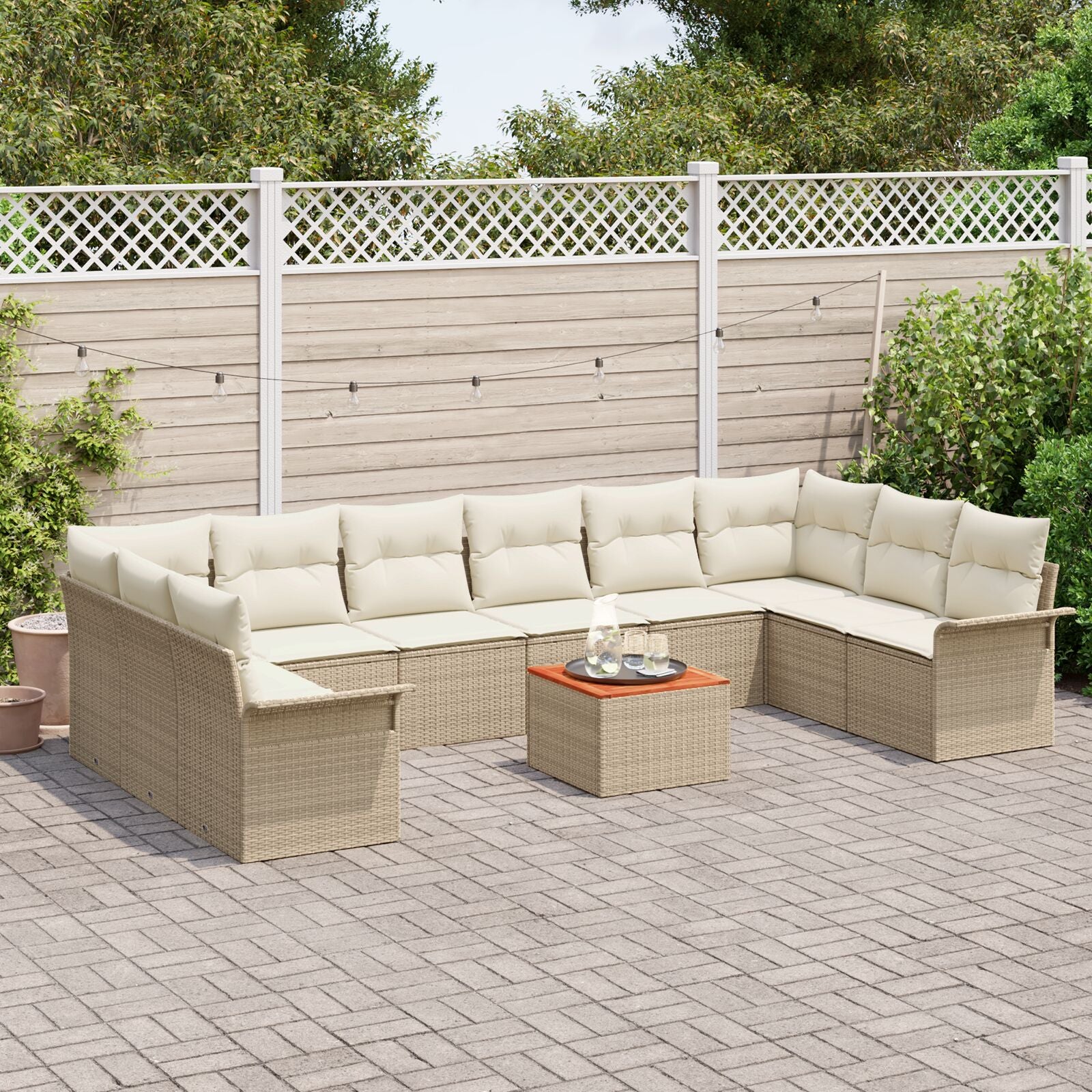 11-Delige Tuin Sofa Set Met Kussens Beige Poly Rattan Acacia