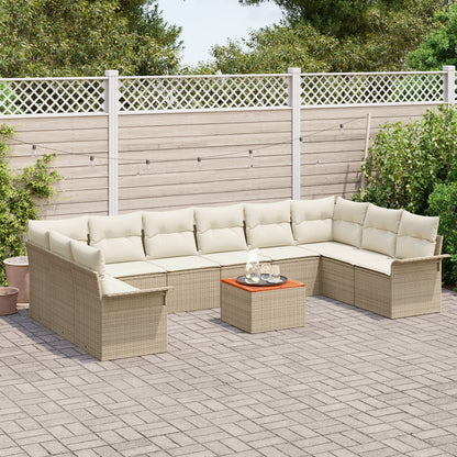 11-Delige Tuin Sofa Set Met Kussens Beige Poly Rattan Acacia