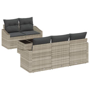 Loungeset 6-delig lichtgrijs polyrattan