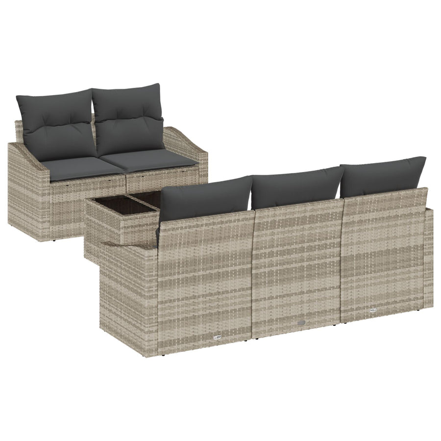 6-Delige Tuin Sofa Set Met Kussens Lichtgrijs Riet