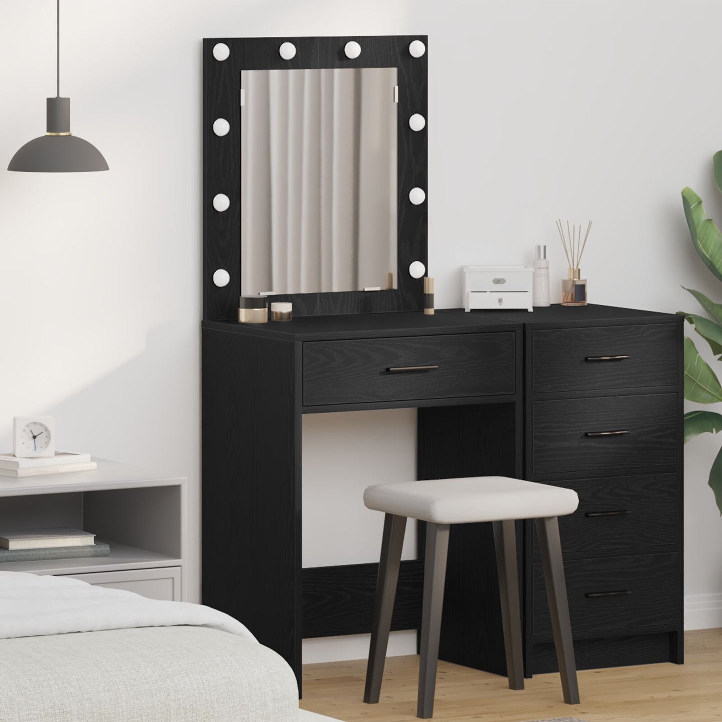 Kaptafel Met Led Verlichting Zwart eiken 50 x 41 x 135 cm
