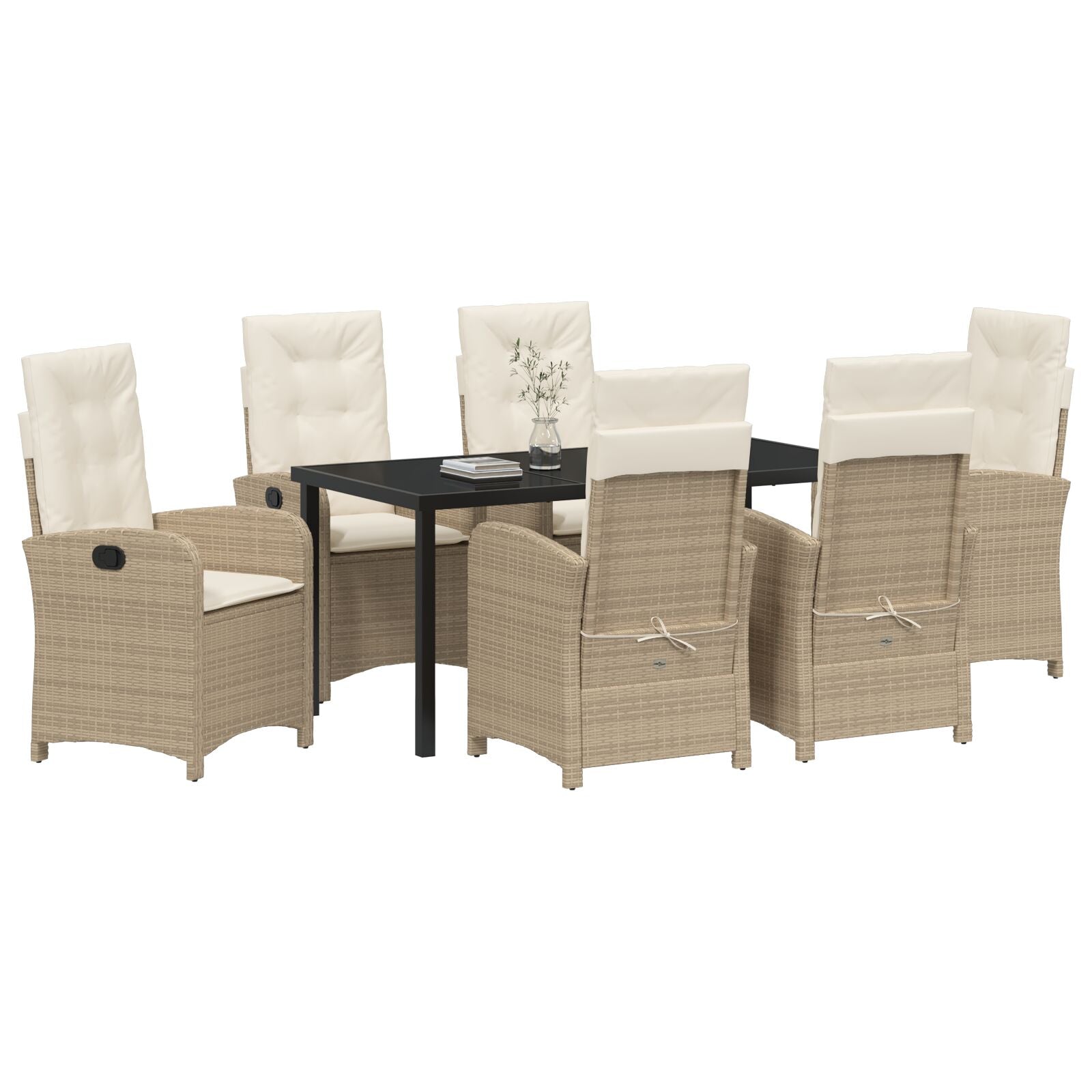 7-Delige Tuin Eetset Met Kussens Beige Poly Riet
