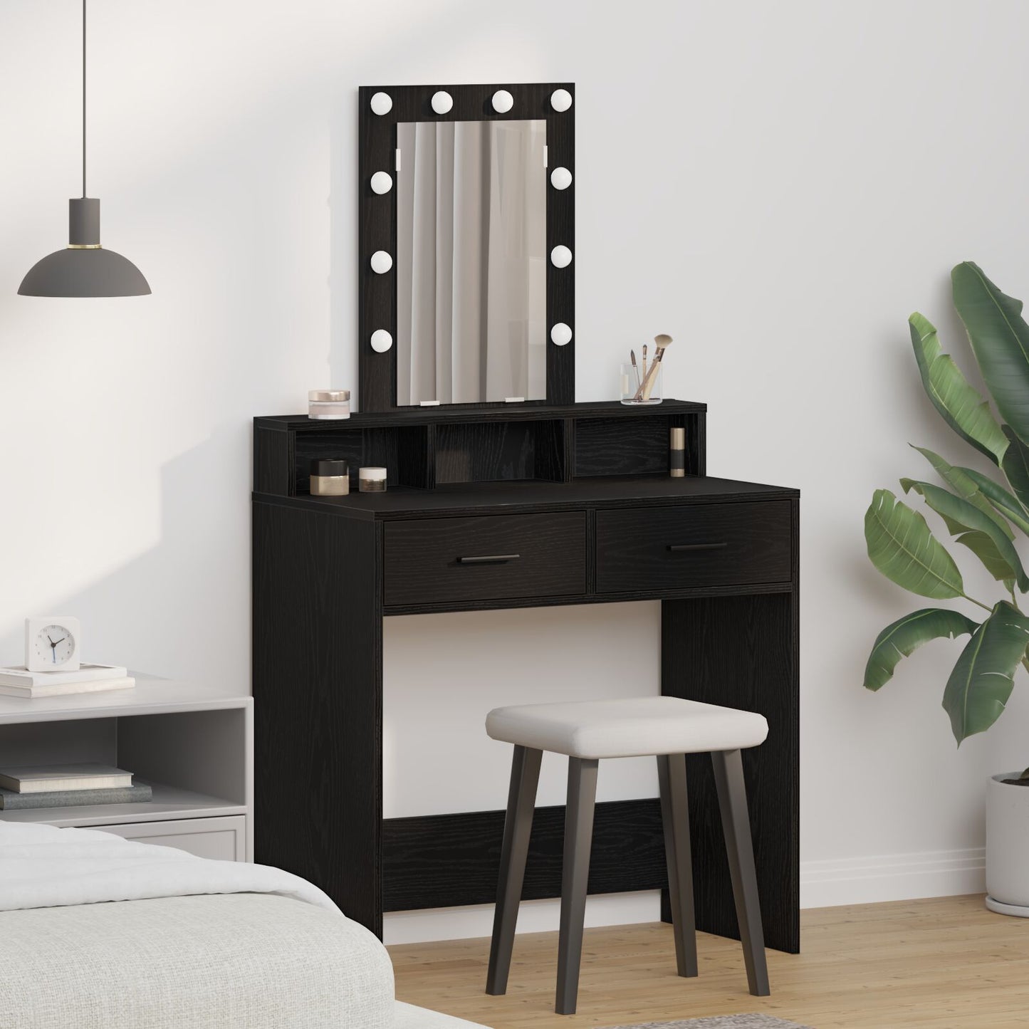 Kaptafel Met Led-Verlichting Zwart eiken 79 x 41 x 140 cm