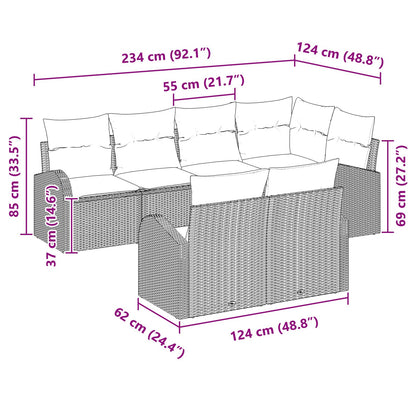 7-Delige Tuin Sofa Set Met Kussens Zwart Poly Rattan