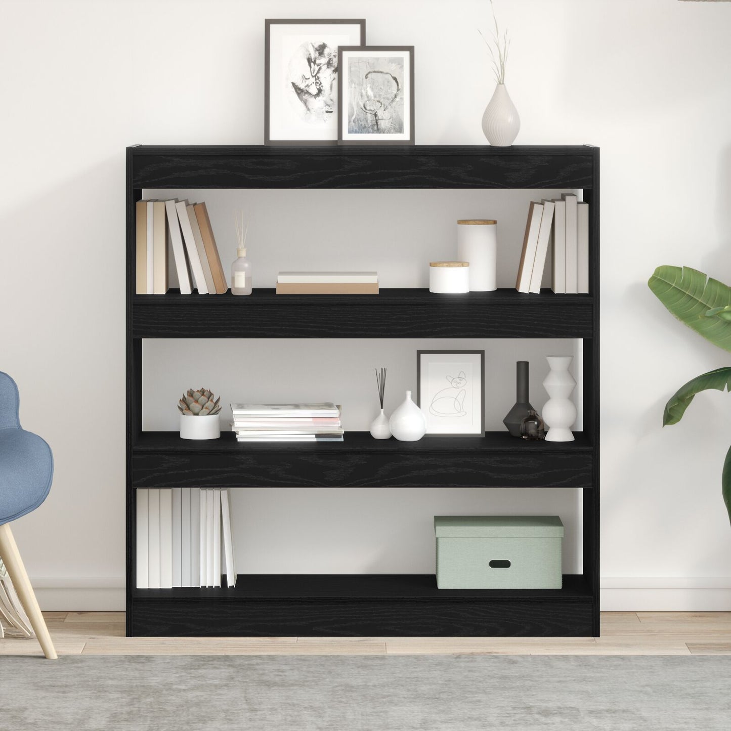 Boekenkast/Room Divider Zwart Eiken 100X30X103Cm Engineered Hout