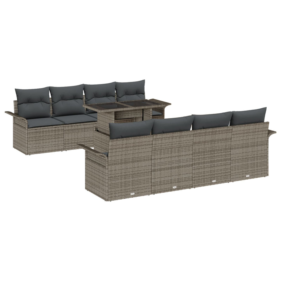 9-Delige Tuin Sofa Set Met Kussens Grijs Poly Rattan