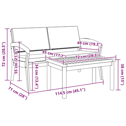 2-Delige Bistroset Met Kussens Van Massief Acaciahout Anthraciet Tafel + bank